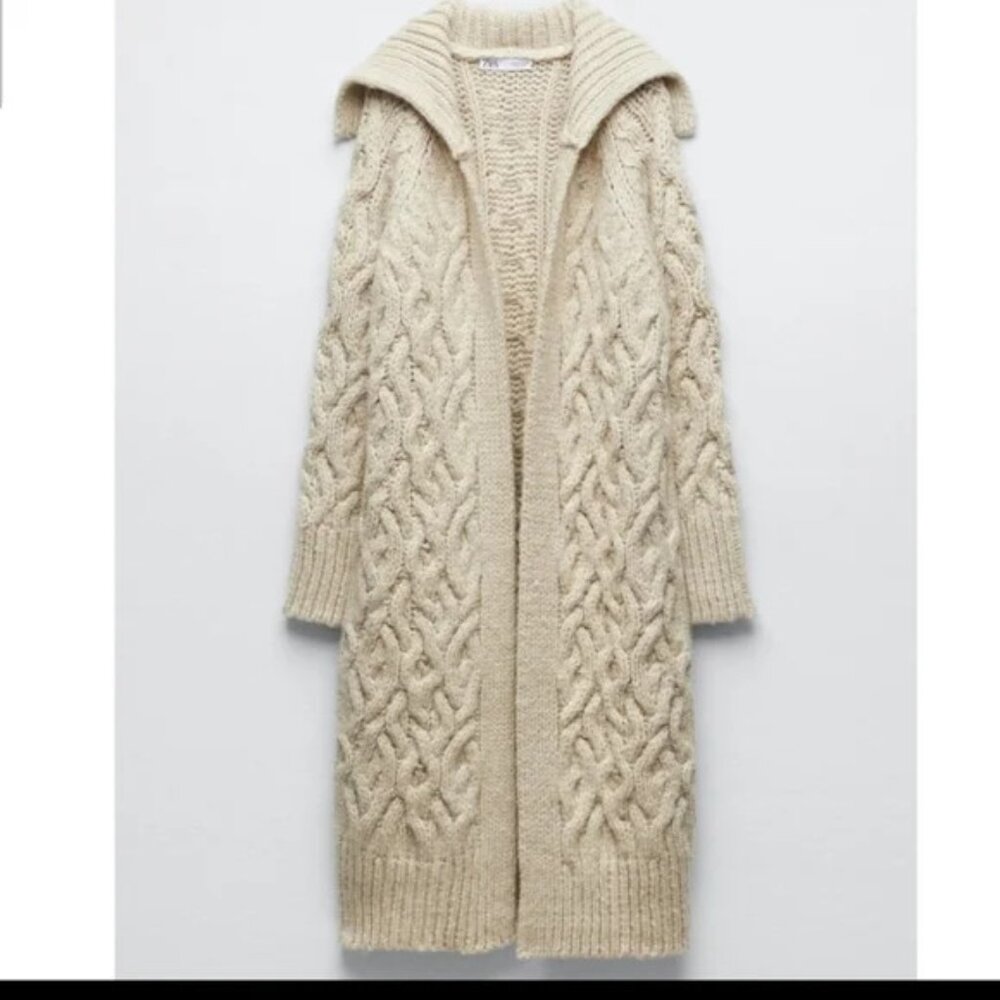 Zara Cream Knit Long Cape Coat